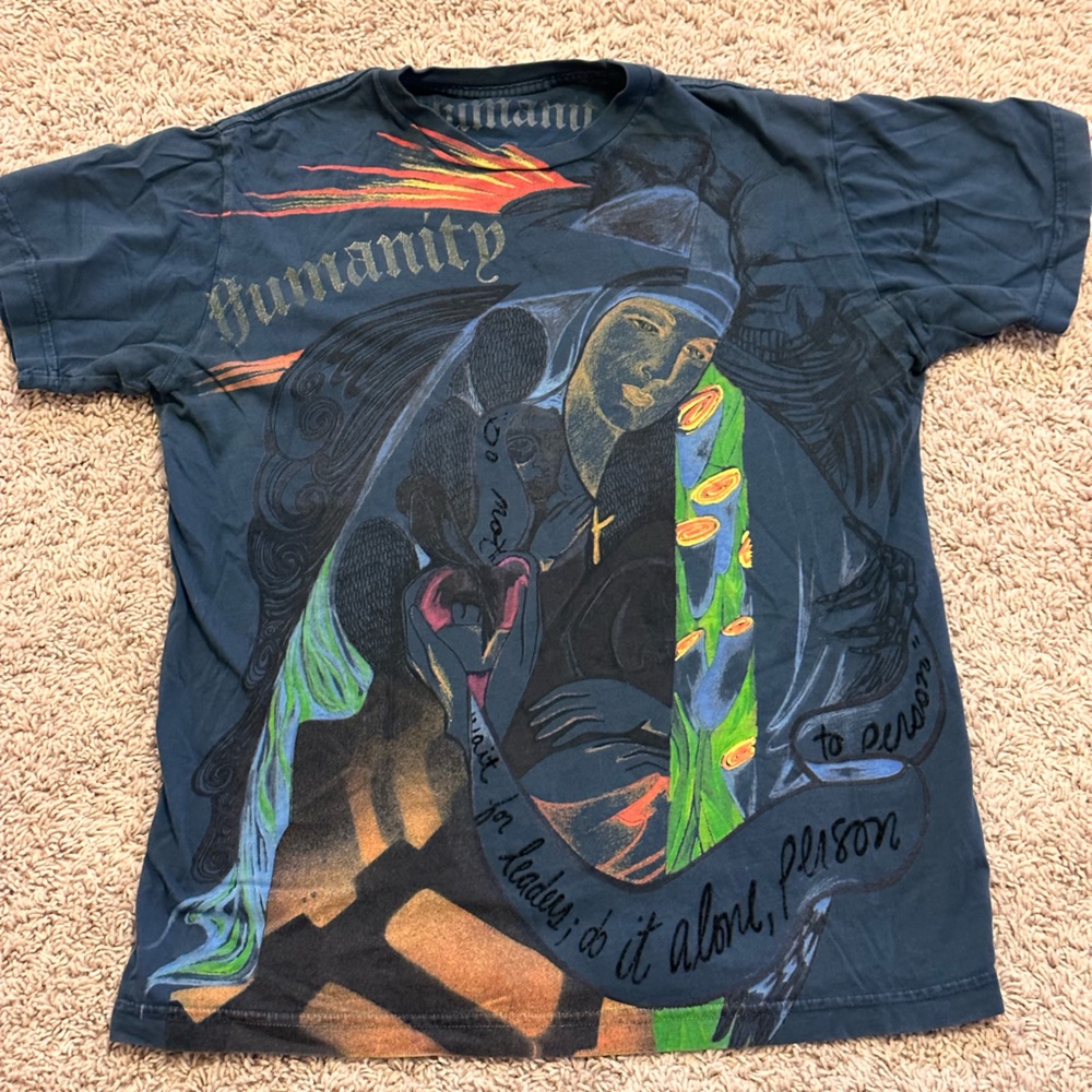 Rare Y2K Humanity Mother Theresa Hand Painted T-shirt medium